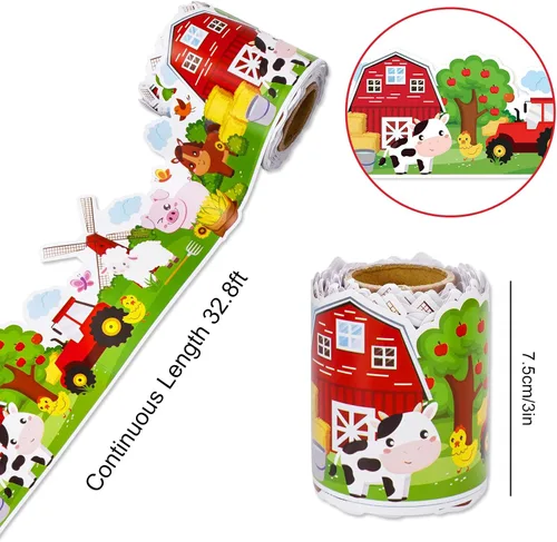 Miniatura 2 de JarThenaAMCS Tablero de anuncios de animales de granja de 32.8 pies, borde de dibujos animados de granero troquelado para el regreso a la escuela
