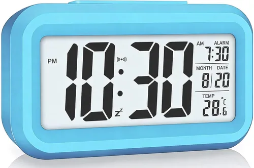Miniatura 10 de Lesipee Reloj despertador digital, reloj para dormitorio, reloj de escritorio, funciona con pilas, reloj digital con luz nocturna inteligente, Negro