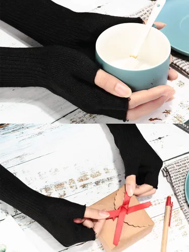 Miniatura 3 de SATINIOR 4 pares de guantes largos sin dedos de invierno, guantes de longitud del codo, calentadores de brazos para mujer