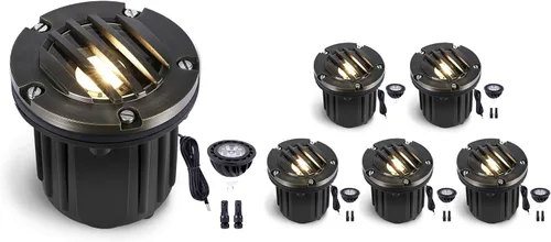Miniatura 14 de Gardenreet Luces de Pozo de Bajo Voltaje para Exteriores - Latón 12V Bombilla LED Reemplazable Iluminación Empotrada en el Suelo, Accesorio de Tapa