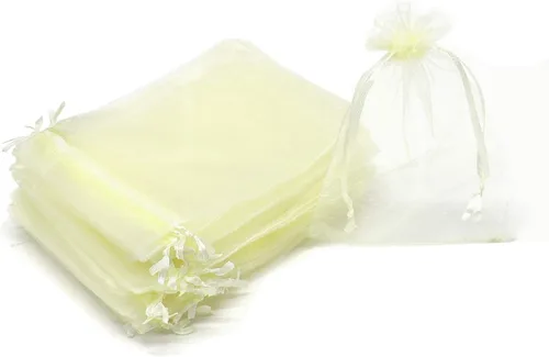50 bolsas de organza transparentes de 3 x 4 pulgadas, pequeñas bolsas de regalo de joyería con cordón para bodas, fiestas, bolsas de dulces de