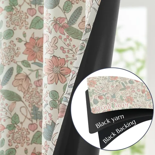 Miniatura 6 de jinchan Cortinas de Guardería 95% Blackout Rosa 63 Pulgadas de Largo Cortinas Florales para Habitación de Niñas, Cortinas de Estilo Granja para Sala