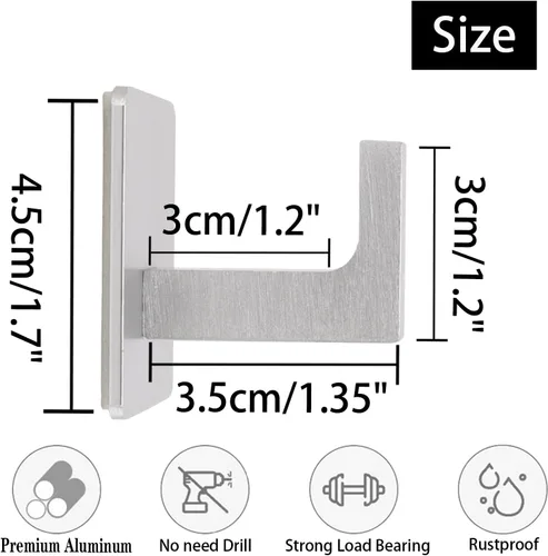 Miniatura 4 de Ganchos para Toallas de Baño, Paquete de 6 Ganchos Cuadrados Autoadhesivos para Abrigos, Gancho Resistente para Bata Sin Perforaciones, Colgador