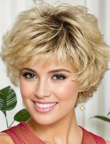 Miniatura 13 de TISHINING Pelucas Rizadas Cortas de Corte Pixie Ombre Rubias para Mujeres Blancas Peluca Rubia Mixta Esponjosa en Capas con Flequillo de Aspecto