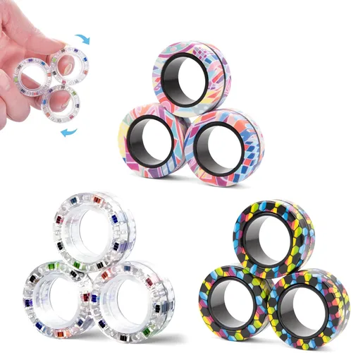 Miniatura 11 de 9 unidades de juguetes magnéticos con anillos fidget para adultos, paquete de juguetes fidget para el TDAH, juguetes antiestrés, anillos fidget