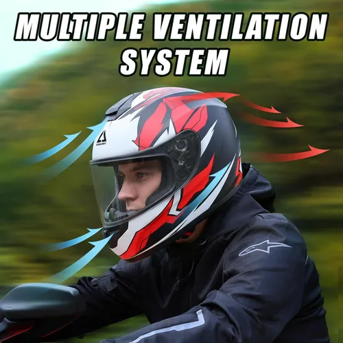 Miniatura 3 de TRIANGLE Cascos de motocicleta de cara completa para hombres y mujeres con visera tintada y transparente, cumple con la aprobación DOT (Rojo mate, M)