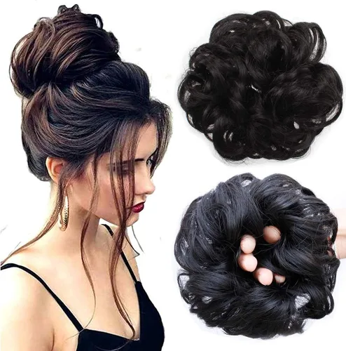 Miniatura 31 de Cabello sintético despeinado, grueso, extensiones para coleta, cabello recogido