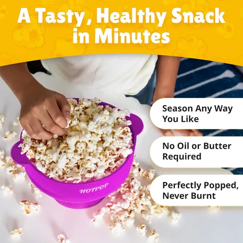 Miniatura 2 de The Orginal HOTPOP - Máquina para hacer palomitas de maíz de silicona, para microondas con asas, cuenco plegable, resistente al calor, fácil