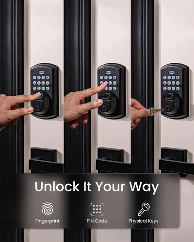 Miniatura 2 de DESLOC A100F - Cerradura de teclado con huella digital para puerta de entrada, cerradura inteligente sin llave, cerrojo para puerta delantera, fácil