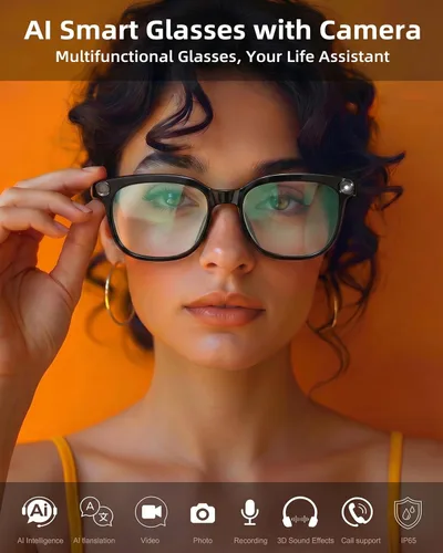Miniatura 2 de Lentes inteligentes AI con cámara y audio, gafas de grabación de video HD 4K, gafas de cámara de 8 MP para hombres y mujeres, voz AI, traducción