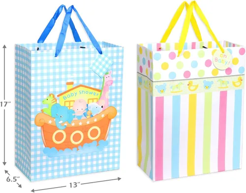 Miniatura 5 de FZOPO Surtido de bolsas de regalo para bebé, bolsas de regalo de papel resistente, paquete de 12 bolsas pequeñas, medianas y extra grandes para baby