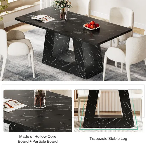Miniatura 6 de Mesa de comedor Tribesigns para 4 a 6 personas, mesa rectangular de 63" para comedor, mesa moderna de madera con falso mármol para cenas con base