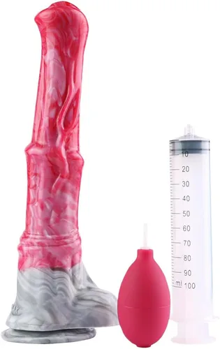 Consolador realista de 12 pulgadas para eyacular, consolador anal grande anudado con ventosa para adultos, color rojo y gris