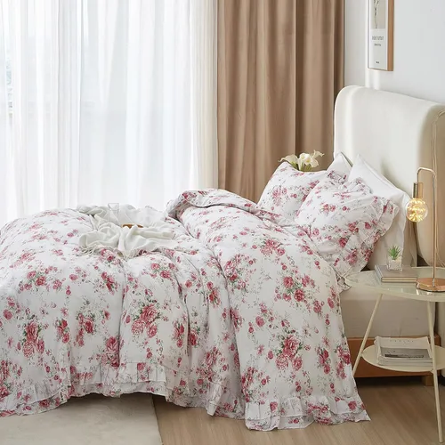 Miniatura 68 de VM VOUGEMARKET - Juego de funda de edredón floral amarilla de 3 piezas para niñas, de algodón, funda de edredón de flores rosas con cierre de F#