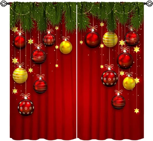 Miniatura 27 de Cortinas de Navidad de gnomo, bolas de árbol de Navidad, luces, regalos, decoración de tablones para sala de estar, dormitorio, bolsillo para barra