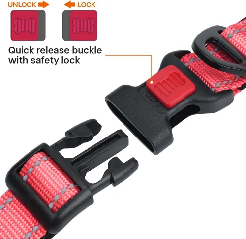 Miniatura 3 de Taglory Collar reflectante para perros grandes, de neopreno suave acolchado con hebilla de bloqueo a prueba de escapes, anillo de aleación de zinc