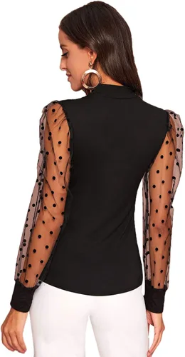 Miniatura 2 de SOLY HUX Blusa con mangas largas de malla traslúcida para mujer corte ceñido al cuerpo