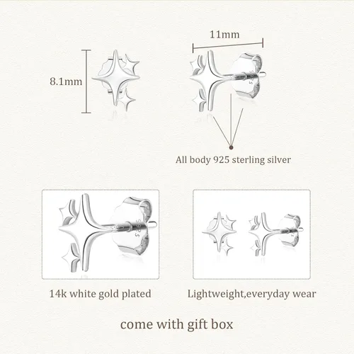 Miniatura 6 de JIAYIQI 925 Sterling Silver Stud Earrings Simple Mini Bar Circle Dot Heart Star Lightning Bolt Stud Earrings 14K Gold Plated Cartilage Earrings