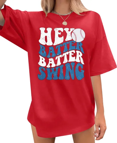 Miniatura 26 de Camiseta de béisbol para mujer, camisetas de béisbol de gran tamaño Hey Batter Batter Swing Graphic Tee Ballpark Gift Tops de manga corta