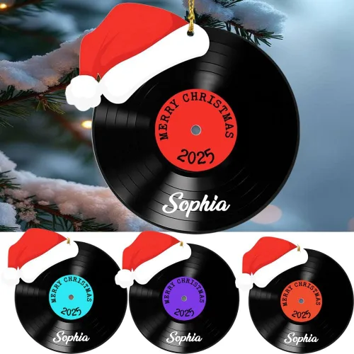 Miniatura 8 de Adorno de Disco de Vinilo Retro Personalizado 2025, Adorno de Músico Personalizado para Amantes de la Música, Decoración de Árbol de Navidad