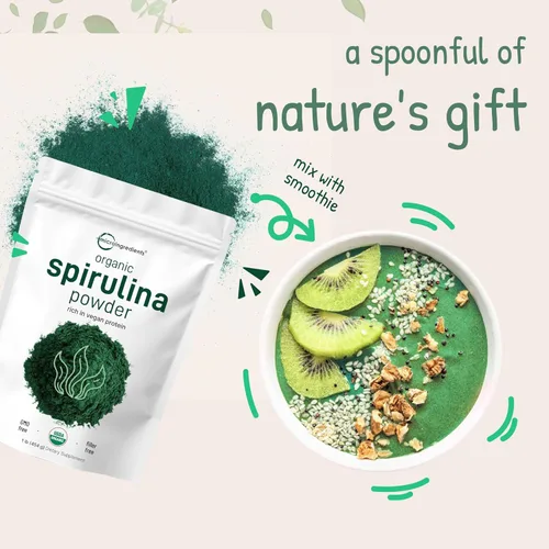 Miniatura 6 de Espirulina orgánica en polvo Micro Ingredients, el mejor superalimento rico en vitaminas y minerales, certificación USDA, 1