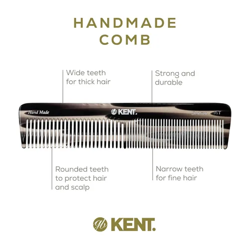 Miniatura 4 de Kent 16TG Peine de tocador para el cabello, doble diente, grafito fino/ancho para cabello, barba y bigote, peine de peluquería grueso/fino