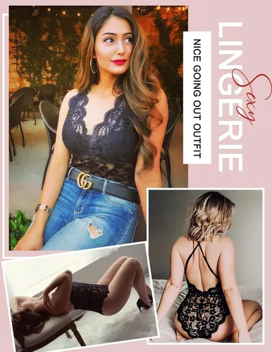 Miniatura 4 de Avidlove - Body de encaje sexy lencería de una pieza para mujer escote en V profundo