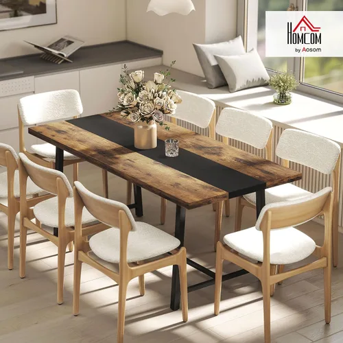 Miniatura 2 de HOMCOM Mesa de comedor industrial para 8 personas, mesa de cocina rectangular de 70.9 pulgadas de largo con mesa grande y patas de acero