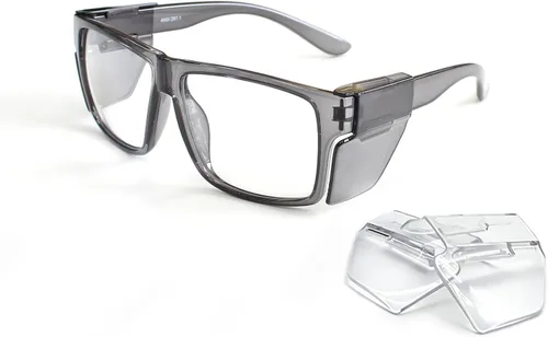 Miniatura 5 de JING LEI Gafas de seguridad con escudo lateral extraíble, gafas de protección UV400, lentes de sol rectangulares negros para mujeres y hombres