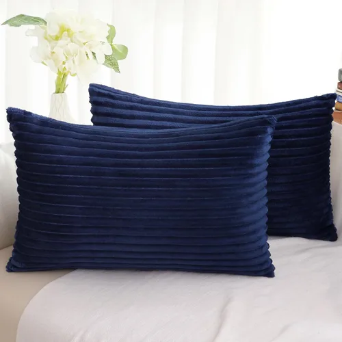 Miniatura 28 de Simmore Juego de 2 fundas de almohada decorativas de 16 x 16 pulgadas, fundas de almohada suaves de franela de felpa natural de doble cara para sofá