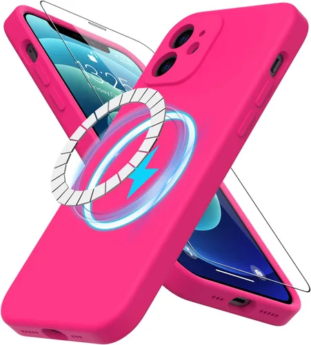 Miniatura 26 de DEENAKIN Funda magnética de silicona para iPhone 12 Pro con protector de pantalla, compatible con MagSafe, protección de cámara, funda protectora
