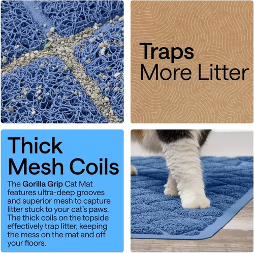 Miniatura 3 de GORILLA GRIP Tapete para caja de arena para gatos, resistente al agua, respaldo texturizado, fácil de limpiar, menos residuos y suelos limpios, 47 x