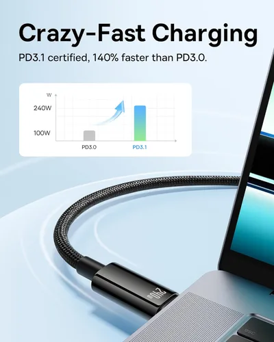 Miniatura 3 de Baseus Cable USB C, 240 W PD 5A de carga rápida USBC a USBC, cable de carga tipo C de aleación de zinc trenzado para iPhone 16 15 Pro/Plus/Pro Max