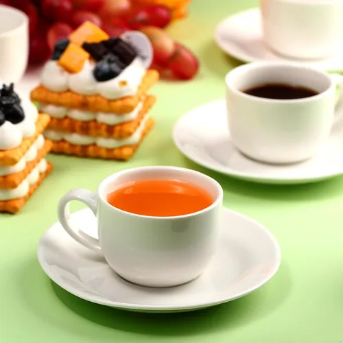 Miniatura 4 de Maxdot Juego de 12 tazas de café de porcelana de 2.7 onzas con platillos, tazas de café y platillos de cerámica blanca, taza de capuchino, taza