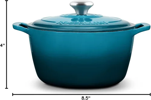 Miniatura 10 de ROSSALLINI Horno Holandés de Hierro Fundido Esmaltado Signature, Olla de Servir Antiadherente con Tapa de Cierre Hermético para Asado Perfecto, Azul