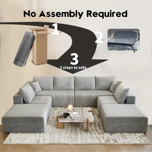 Miniatura 3 de Sofá seccional modular de 139.4 pulgadas, sofás minimalistas en forma de U de gran tamaño con 2 otomanas chaise y 2 asientos centrales, juego Gris