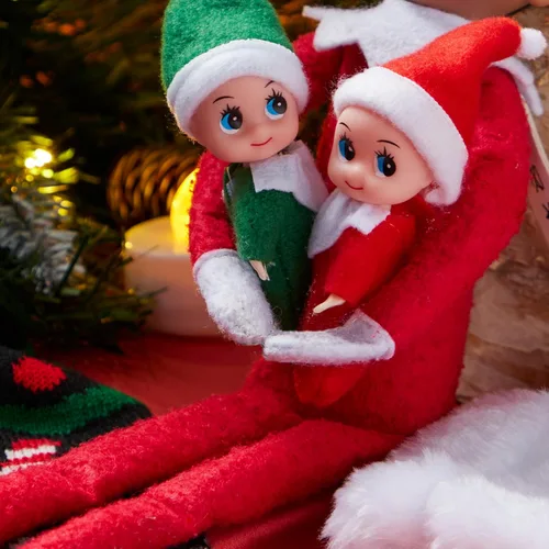 Miniatura 8 de JOYIN Navidad 2 piezas Muñeca pequeña de elfo con 1 elfo rojo y 1 elfo verde, accesorios de decoración festiva, regalo pequeño para niñas, niños