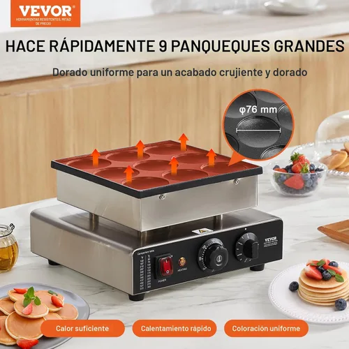 Miniatura 2 de VEVOR - Máquina para hacer panqueques holandeses, para 9 piezas, diám. 76 mm, máquina para hacer dorayaki, 850 W, eléctrica comercial