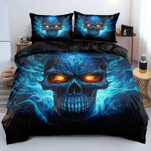 Miniatura 14 de Juego de funda de edredón con diseño de calavera de la muerte de Holiyjog, tamaño queen, juego de ropa de cama gótica, funda de edredón con diseño
