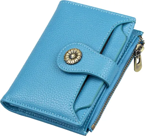 Miniatura 10 de Cartera pequeña para mujer, con bloqueo RFID, de piel suave, plegable, compacta, tarjetero para mujer, con bolsillo con cremallera, color negro