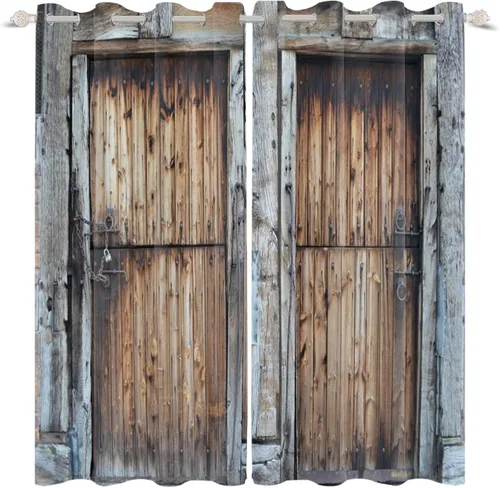 Miniatura 71 de Cortinas rústicas para ventana de puerta de granero, puerta de madera gris, puerta de garaje, tratamiento de ventana para sala de estar, dormitorio