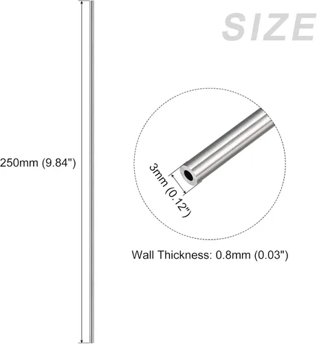 Miniatura 2 de METALLIXITY Tubo de acero inoxidable 304 (0.118 in de diámetro exterior x 0.031 in de pared T x 9.843 in de largo), 3 piezas, tubo recto