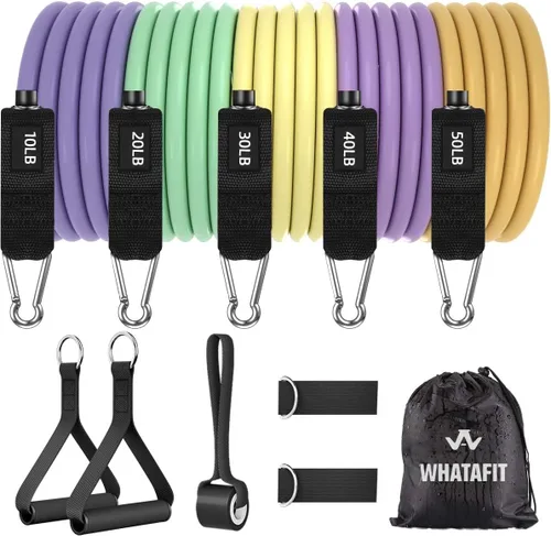 WHATAFIT Bandas de resistencia, bandas de ejercicio, bandas de resistencia para entrenamiento, bandas de entrenamiento con asas para hombres y Azul