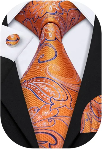 Miniatura 229 de Barry.Wang - Juego de corbata de seda para hombre, diseño de cachemira, pañuelo y gemelos de bolsillo