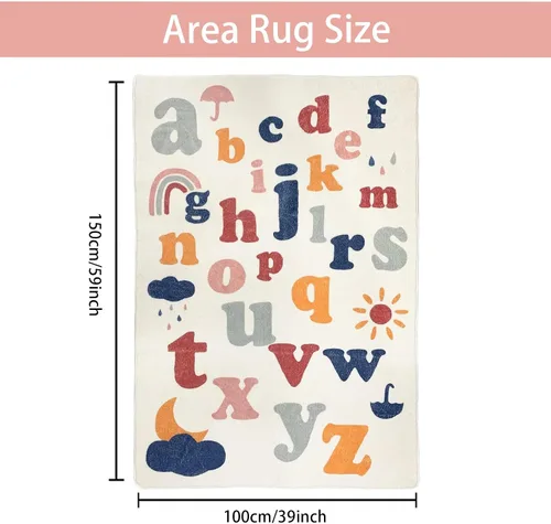 Miniatura 2 de ABREEZE Alfombra de juego para niños, alfombra mullida de lana sintética para niños, 3.3 x 5 pies, antideslizante, con número ABC, aprendizaje
