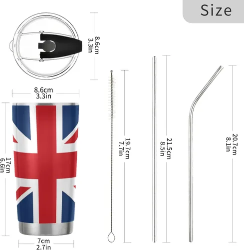 Miniatura 3 de ALAZA Taza aislada de viaje con tapa y pajilla, con diseño de bandera británica de Inglaterra, con tapa y pajilla, botella de agua al vacío de doble