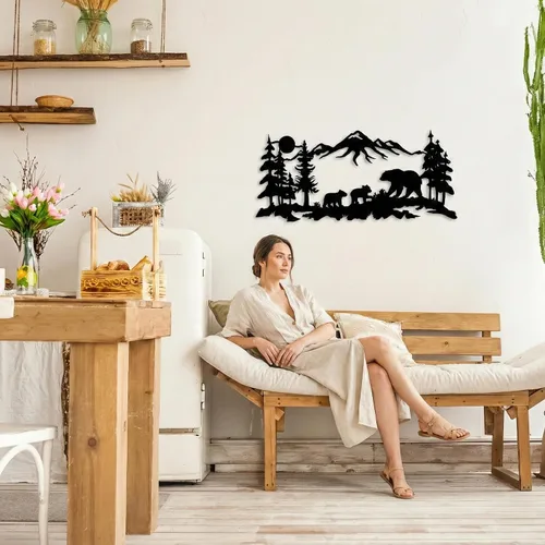 Miniatura 4 de DEKADRON Arte de pared de metal, arte familiar de oso de metal, decoración de montaña de árbol, decoración de pared de naturaleza, regalo