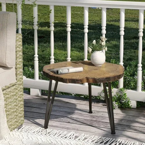 Miniatura 2 de SUNBURY Mesa auxiliar para interiores y exteriores, mesa auxiliar de hormigón de aspecto de madera de 31 pulgadas, moderna mesa de centro redonda