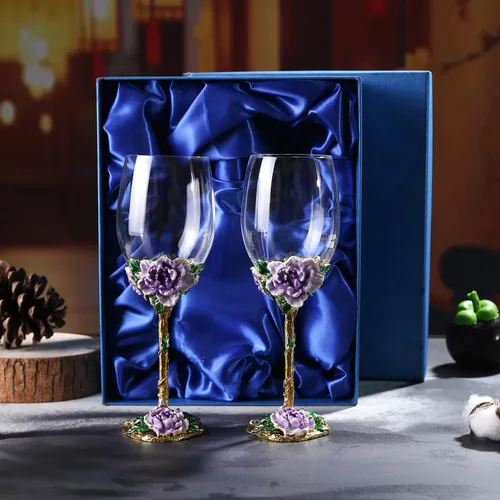 Miniatura 7 de Simcat Copa de Vino de Esmalte Pintada a Mano con Flores, Vaso Transparente Refinado, Tallo para Cabernet, Regalos