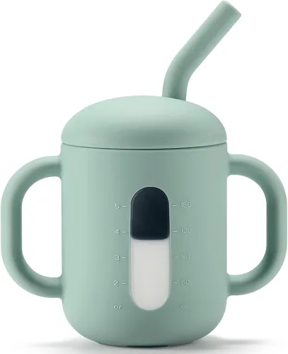 Miniatura 12 de CLYMENE Taza de entrenamiento de silicona con popote y asas, taza para beber para bebé, taza para beber agua para bebés y niños pequeños de 6 meses